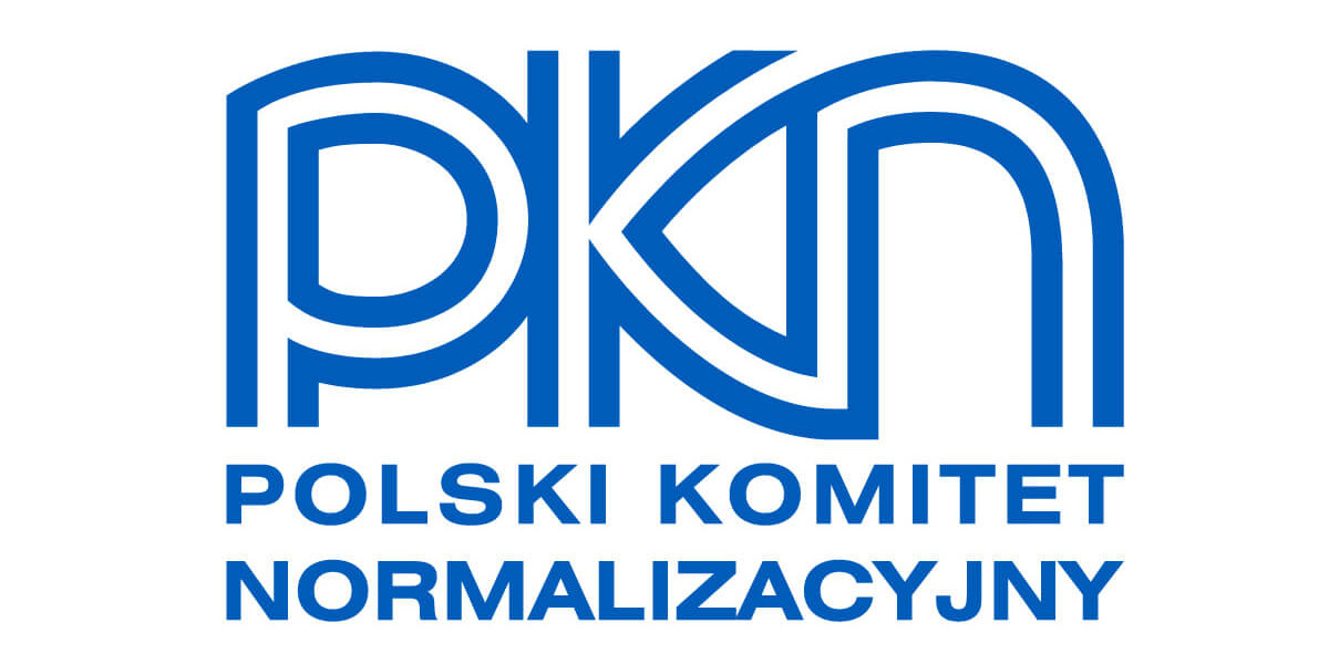 Logo of the Polish Committee for Standardisation (PKN). The logo consists of the large blue letters ‘PKN’ and the inscription ‘Polish Committee for Standardization’ below. White background.