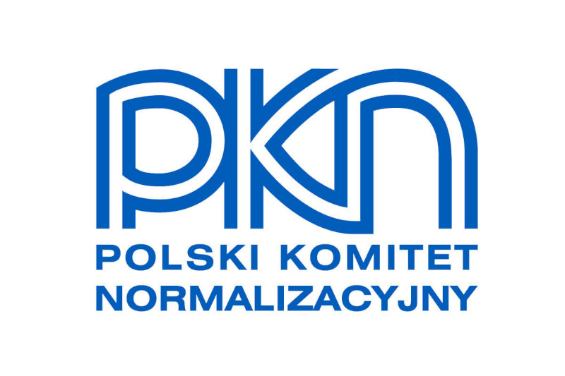 Logo of the Polish Committee for Standardisation (PKN). The logo consists of the large blue letters ‘PKN’ and the inscription ‘Polish Committee for Standardization’ below. White background.